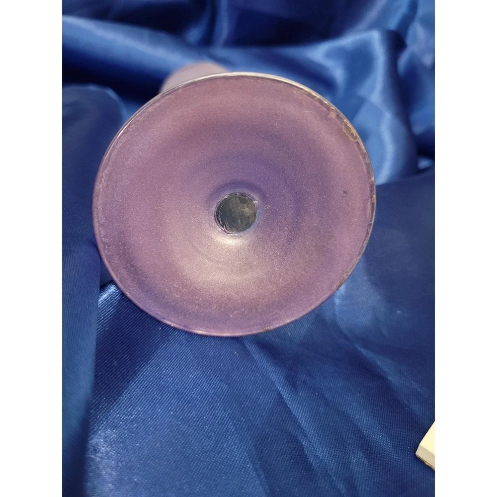 Glass Candlestick Holders Set of 2 Purple/Lavender Tinted Glass with Clear Stems